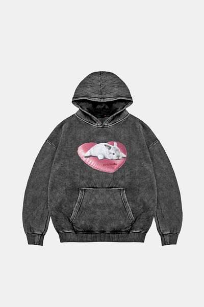 Sekizbiraltı Унисекс суичър с качулка Bunny Oversize с изпран черен цвят