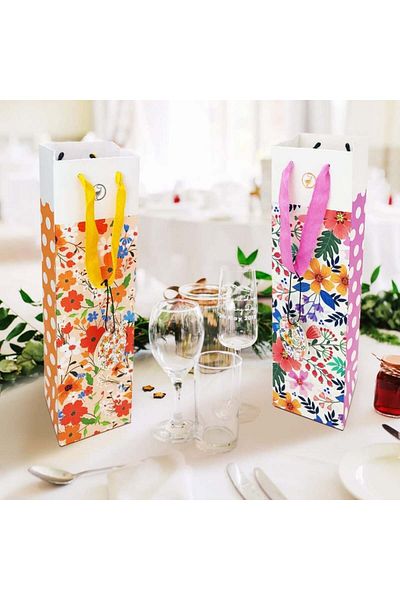 Anzon Mories Set of 12 Anzon Mories wine bottle bags, cardboard, multicolor, 9.3 x 9.9 x 33.7 cm