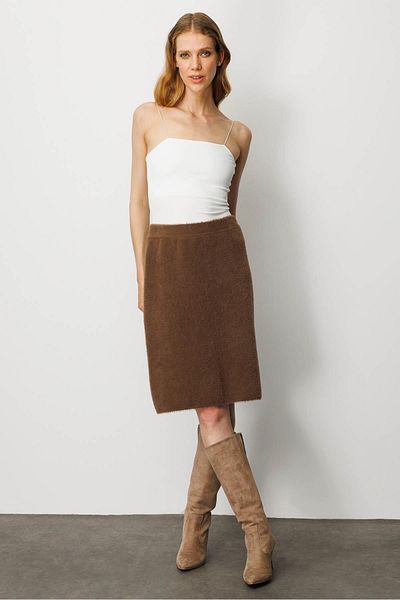 Desen Triko Women's Knitwear Short Skirt Brown