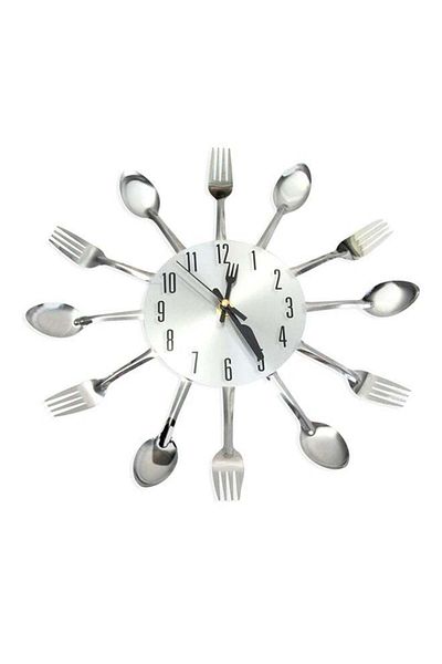 fun zone Knife Fork Spoon Analog Wall Clock Silver