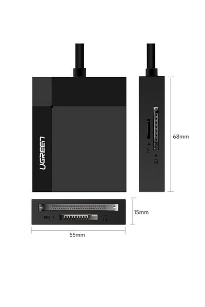 Ugreen Czytnik kart pamięci SD / micro SD / CF / MS wtyczka USB 3.0 - czarny