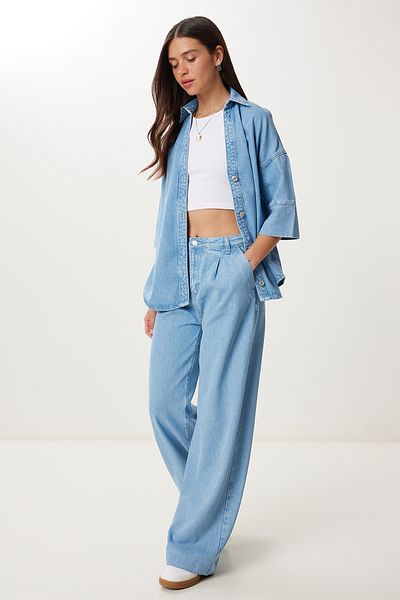 Lovelyİstanbul Denim Shirt Pants Set Lac0004 Light Blue 38