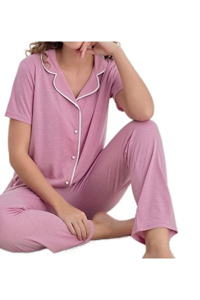 bipamuk Lena Soft Design Button Short Sleeve Women's Pajamas Set Anti-Sweat Fabric S/Xxl