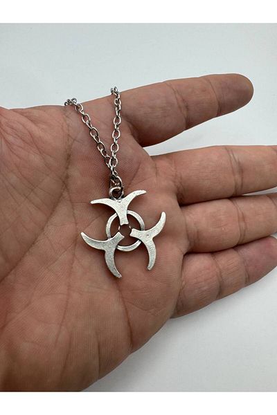 Herşey Nota Biohazard Symbol Design Unisex Necklace with 60 cm Chain – Gothic and Punk Style Accessory