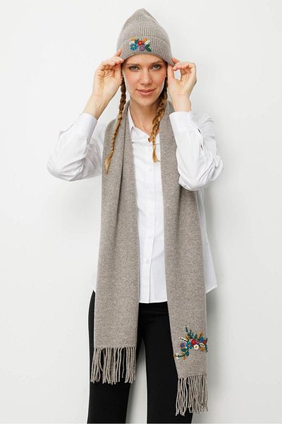 Desen Triko Women's Single Side Rococo Embroidery Embroidered Wool Kaşkol Mink