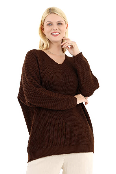 Marvine Дамски пуловер с V-образно деколте и прекалено голям размер