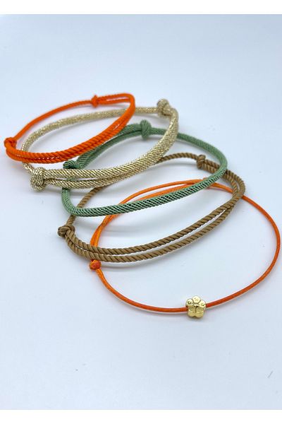 Concept HuBuTU 5 Pieces Flower Figured Green Orange Glitter Gold Thread Summer Bohemian Anklet Set
