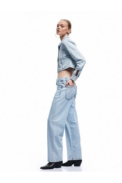 Koton Pantaloni de blugi drepti cu buzunare cu picioare drepte cu detaliu de piatră - Blugi drepti
