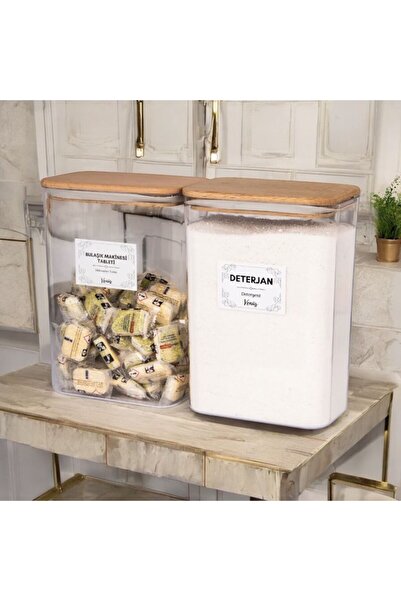 emdeco 2'li Ahşap Vakumlu Kapaklı Tablet ve Toz Deterjan Etiketli Kutu Akrilik 3 Litre