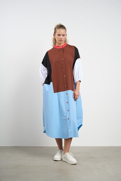 HANIQA Women's Plus Size Block Shirt Dress