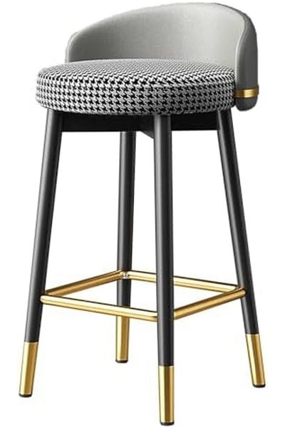 Türkiye Bar Stools with Backrest Kitchen High Stools with Gold Metal Footrest Round Seat Counter Chair for L