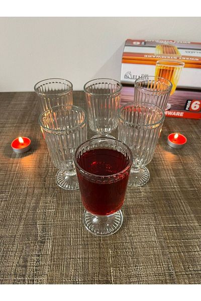 ORTAKÖY CENNETİ New Design Glass Cup with Stand for Soft Drinks, Latte, Nescafe, Cocktail, Water Cup 200 ml 6 Pieces