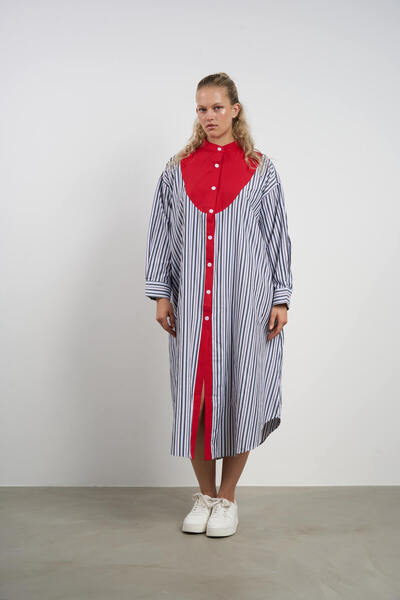 HANIQA Women's Plus Size Striped Belted Shirt Dress (44-50) | 25165