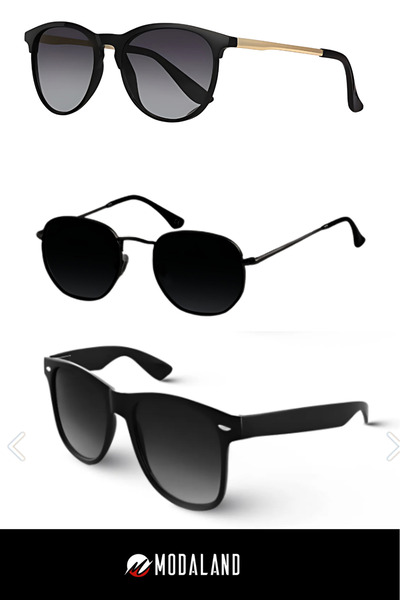 ModaLand Unisex Sezon Dikdörtgen Güneş Gözlüğü 3'Lü Fırsat lüks Seti