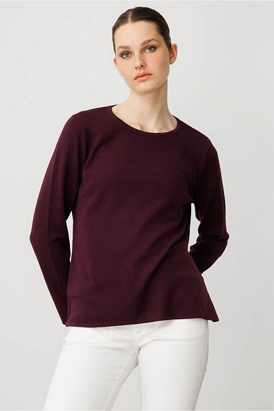 Desen Triko Women's Crew Neck Long Sleeve Basic Wool Blouse K. Plum