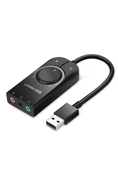 Ugreen Zewnętrzna karta dzwiękowa adapter USB - 3.5 mm mini jack z regulacją głośności 15cm czarny
