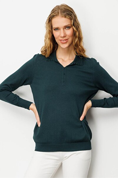 Desen Triko Γυναικεία Πόλο Κέντημα Κεντημένη Μπλούζα Ligral Πράσινη