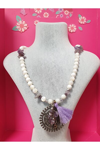 ANKA Accessories Ametist ve Doğaltaş Uzun Kolye