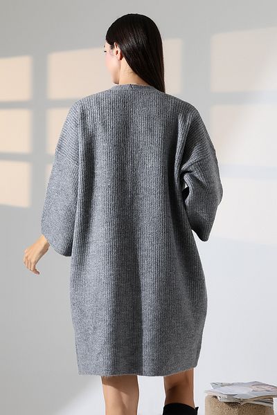 ALCHON V-Neck Ribbed Selanchik Knitted Double Pocket Half 3/4 Sleeve Midi Length Winter Knitwear Cardigan
