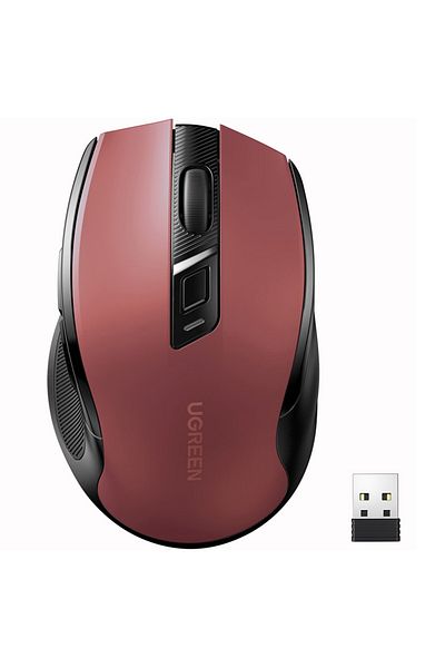 Ugreen Precyzyjna mysz bezprzewodowa USB 2.4GHz Bluetooth 5.0 optyczna 4000 DPI czerwona