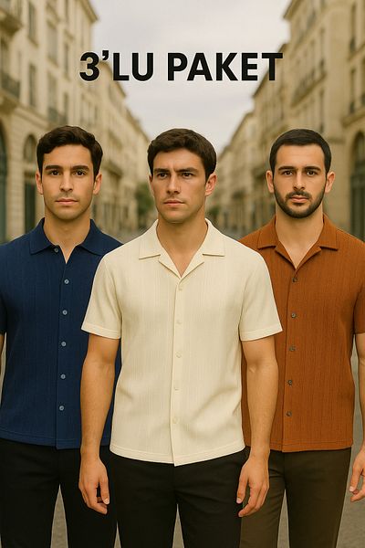 DAMGA JEANS Ανδρικό πουκάμισο με κοντό μανίκι Basic Stretch 3 Pack