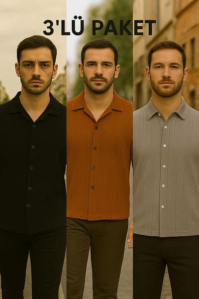 DAMGA JEANS Ανδρικό πουκάμισο με κοντό μανίκι Basic Stretch 3 Pack