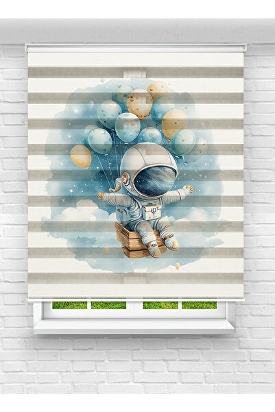 Ay Işığım Balonlu Astronot Desenli Zebra Stor Perde - Erkek Çocuk Odası İçin ...
