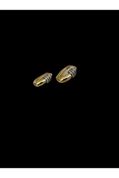 VioletTR Gold Oval Bombeli Zirkon Taş Tasarım Küpe