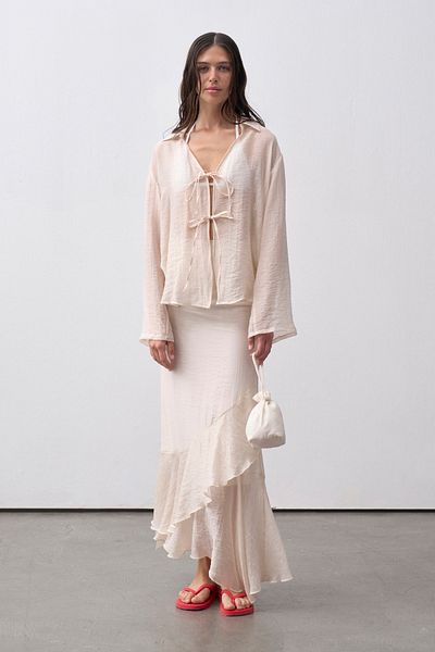 mathilda store Women's Ecru Chiffon Blouse Skirt Set