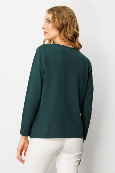 Desen Triko Γυναικεία μπλούζα με λαιμόκοψη με πλισέ μπροστά με χάντρες Ligral Green