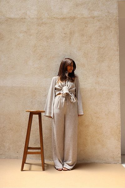 Özge Özgenç Ö.Ö 100% Linen Self Patterned Trousers