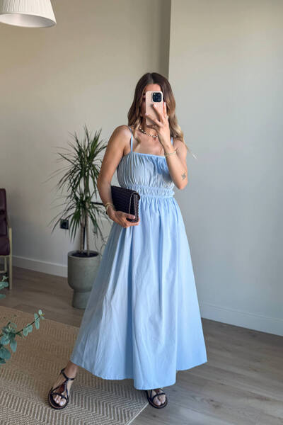 Sue Store Bebe Mavisi Askılı Önü Gipeli Elbise