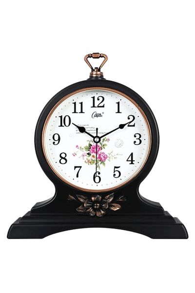 BLA BLA FOAM Decorative Table Clock, Floral Model, Vintage Style, 33x30 cm, Dark Brown