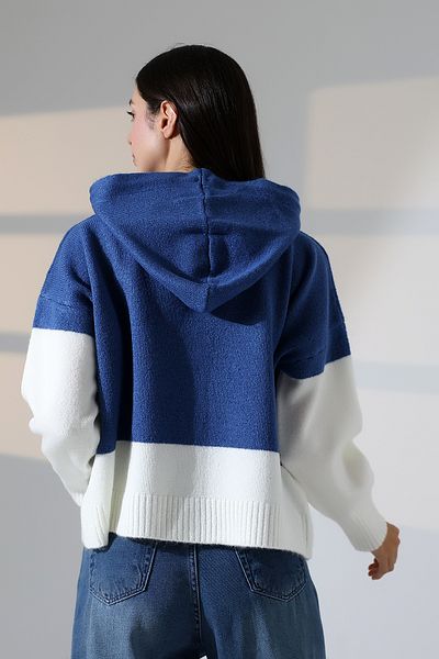 ALCHON Gât în ​​V Glugă șiret Mânecă lungă Două culori Panouri Nasturi Design moale Texturat Tricotaj elegant Cardigan