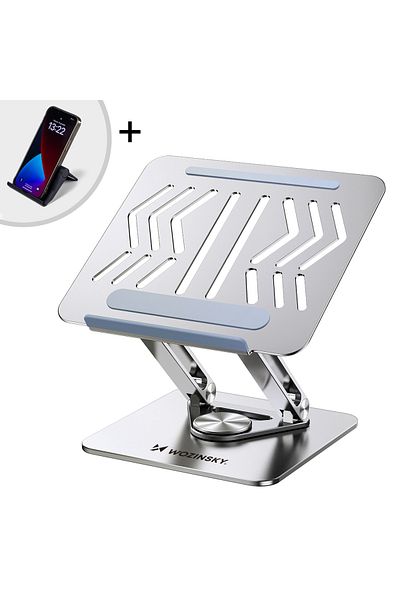 WOZINSKY ZESTAW Podstawka pod laptopa aluminiowa 360 + podstawka do smartfona - srebrna