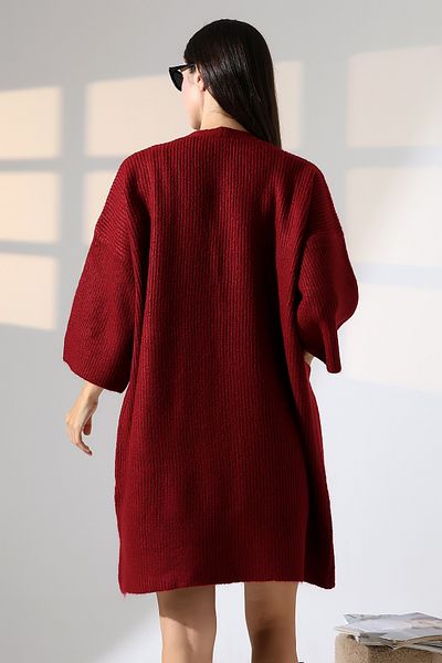 ALCHON V-Neck Ribbed Selanchik Knitted Double Pocket Half 3/4 Sleeve Midi Length Winter Knitwear Cardigan