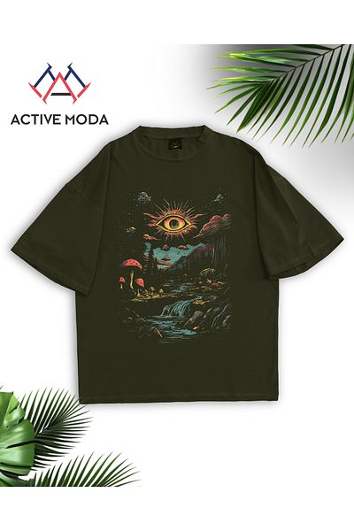 ACTIVE MODA -Men's Cotton Printed Eya Short Sleeve Tshirt Oversize Large Size