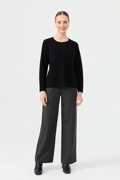 Desen Triko Women's Crew Neck Long Sleeve Basic Wool Blouse Black
