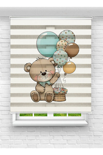 Ay Işığım Balonlu Ayıcık Desenli Zebra Stor Perde - Bebek ve Çocuk Odası İçin...