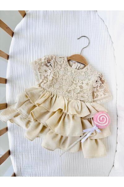 NUNU BABY Daphne 3 Katlı Dantel Elbise - Krem