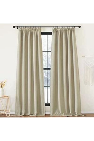 PONY DANCE Set 2 opaque curtains with rajansa, cream, for living room or bedroom, 130X245