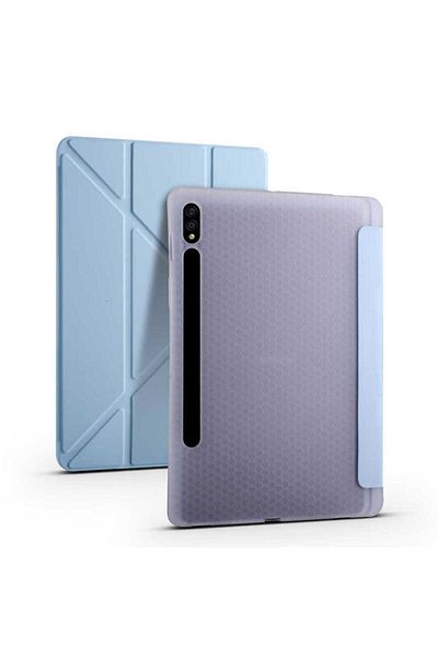xemu حافظة Galaxy Tab S7 Plus T970 متوافقة مع حافظة قابلة للطي بثلاثة أقسام مع حامل - أزرق