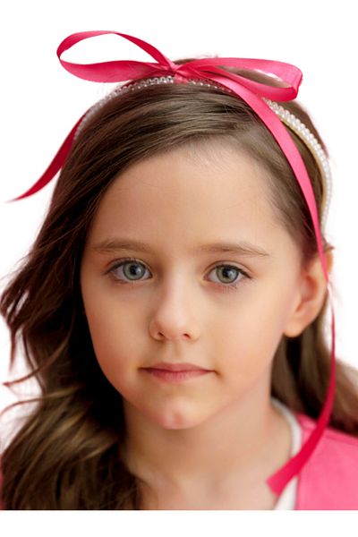 fustite cu luminite Headband with Pearls and Pink Ribbon