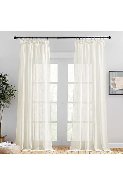 PONY DANCE Set 2 curtains with casual look, boho style, semi-transparent, light beige 140x260