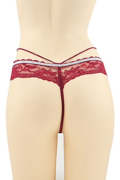 OEM Sexy thong panties for women with contrasting lace and shiny band, DZK-2173