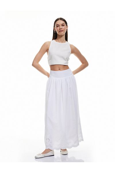 Koton Cotton A-Line Lace Detailed Midi Skirt