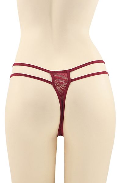 OEM Sexy thong panties with contrasting lace inserts and decorative rhinestone details, DZK-2162
