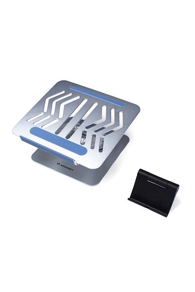 WOZINSKY ZESTAW Podstawka pod laptopa aluminiowa 360 + podstawka do smartfona - srebrna