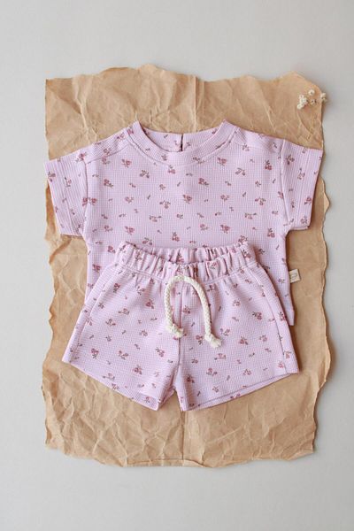 Oh La La Koala For Little Ones Pink Floral Printed Waffle Shorts Set