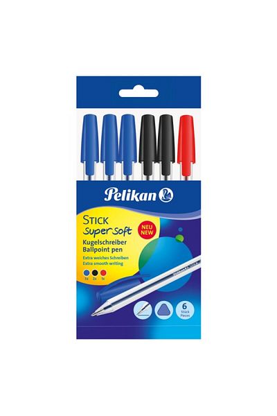 Pelikan Pix cu bilă super moale, material plastic, culori mixte (3 albastre; 2 negre; 1 roșie), set de 6